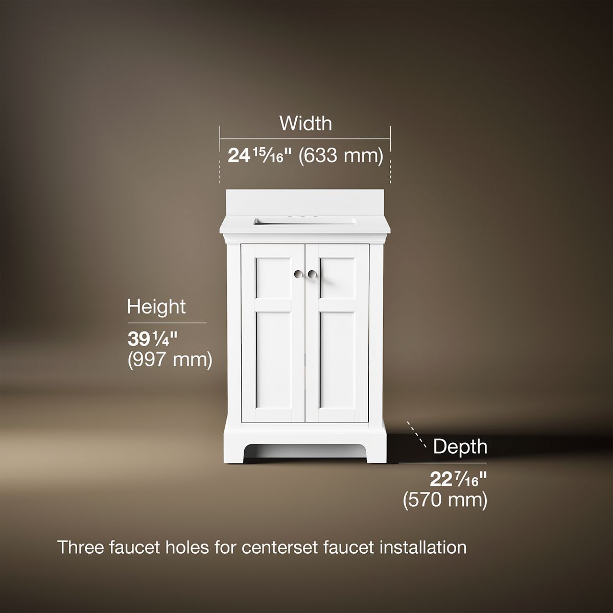 3/4 view of product with dimensions