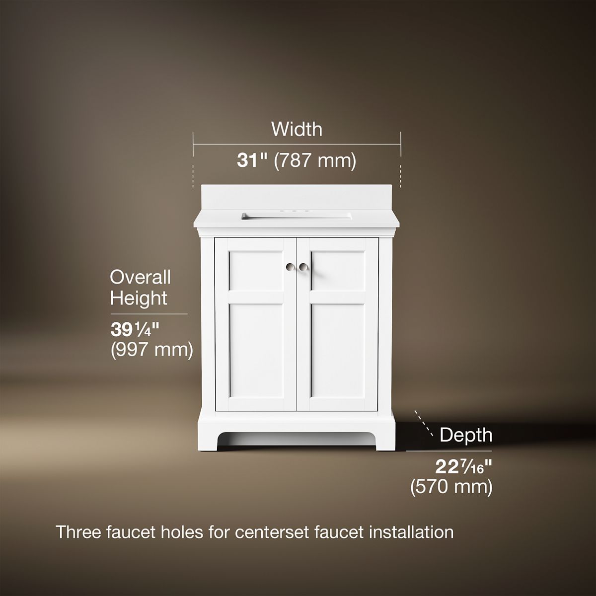 3/4 view of product with dimensions