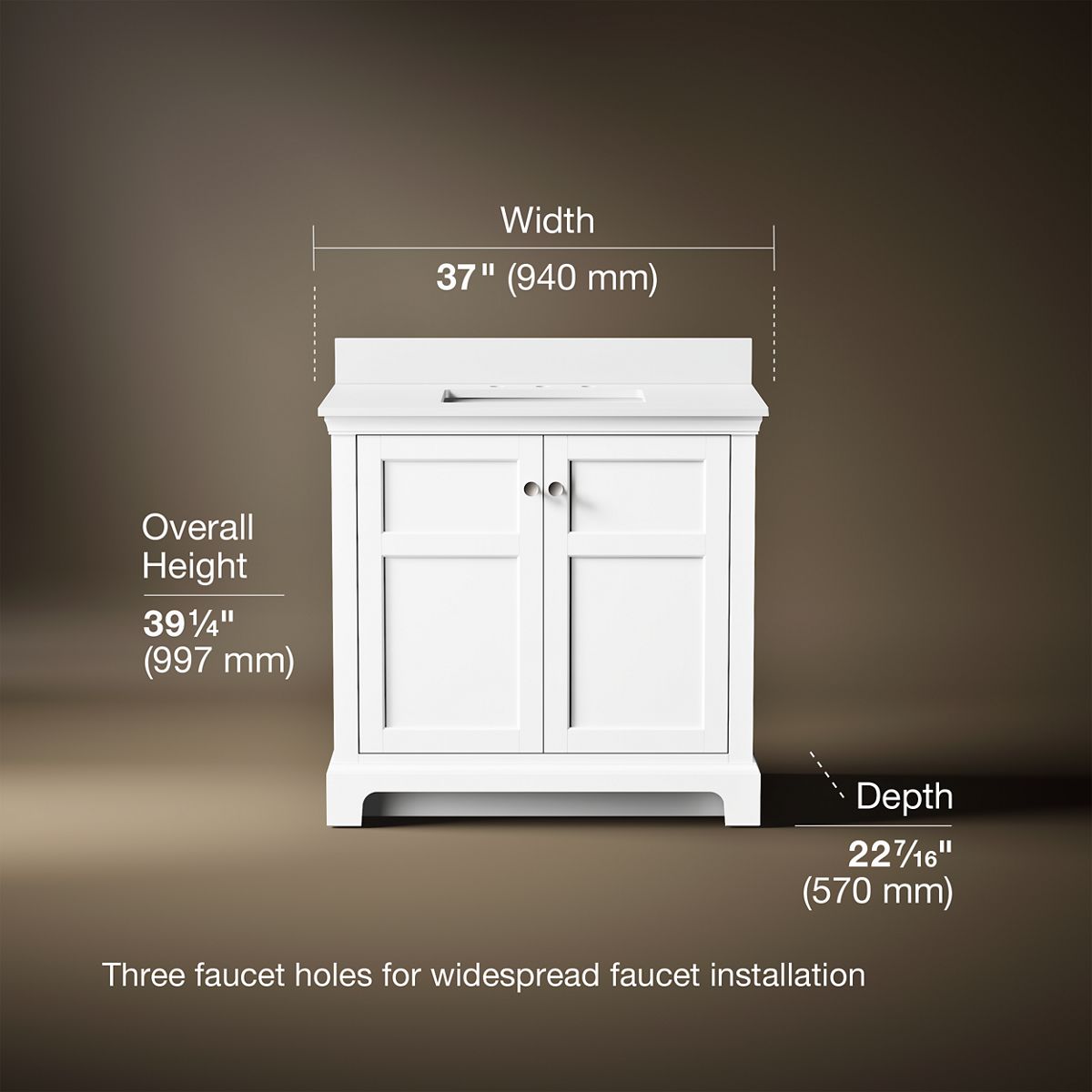 3/4 view of product with dimensions