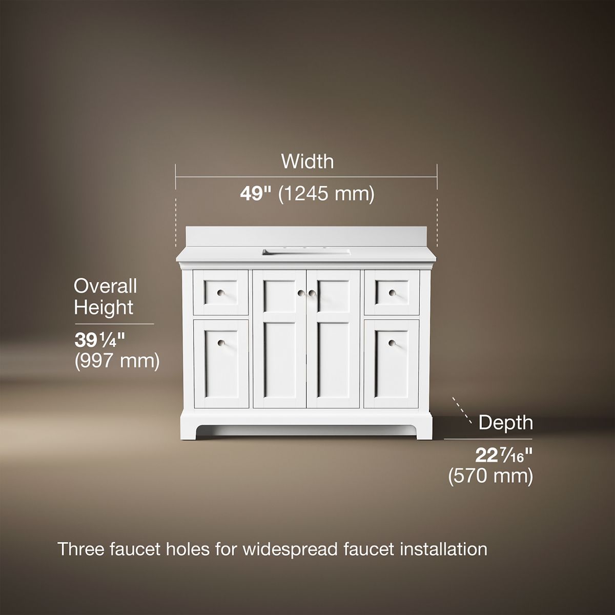 3/4 view of product with dimensions