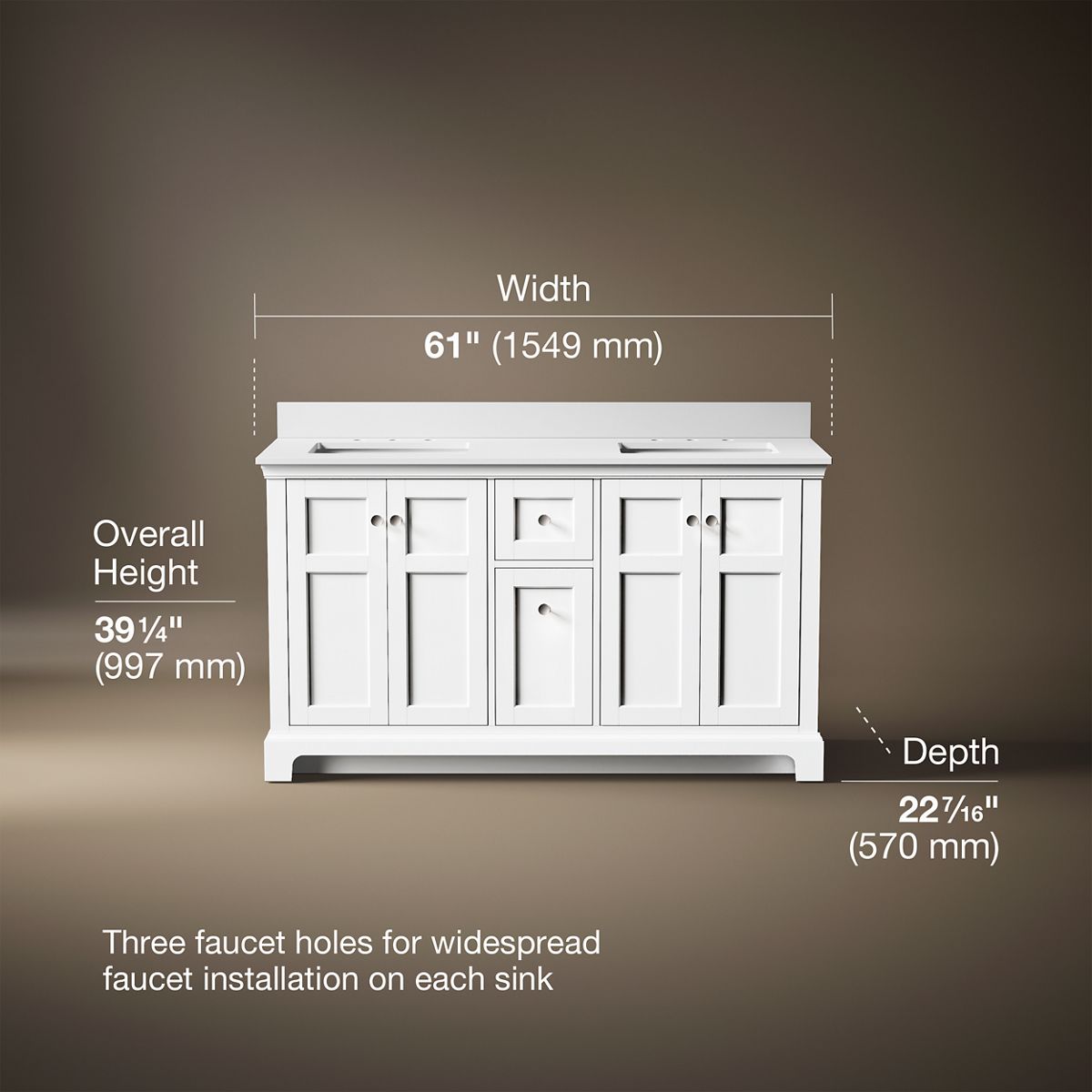 3/4 view of product with dimensions
