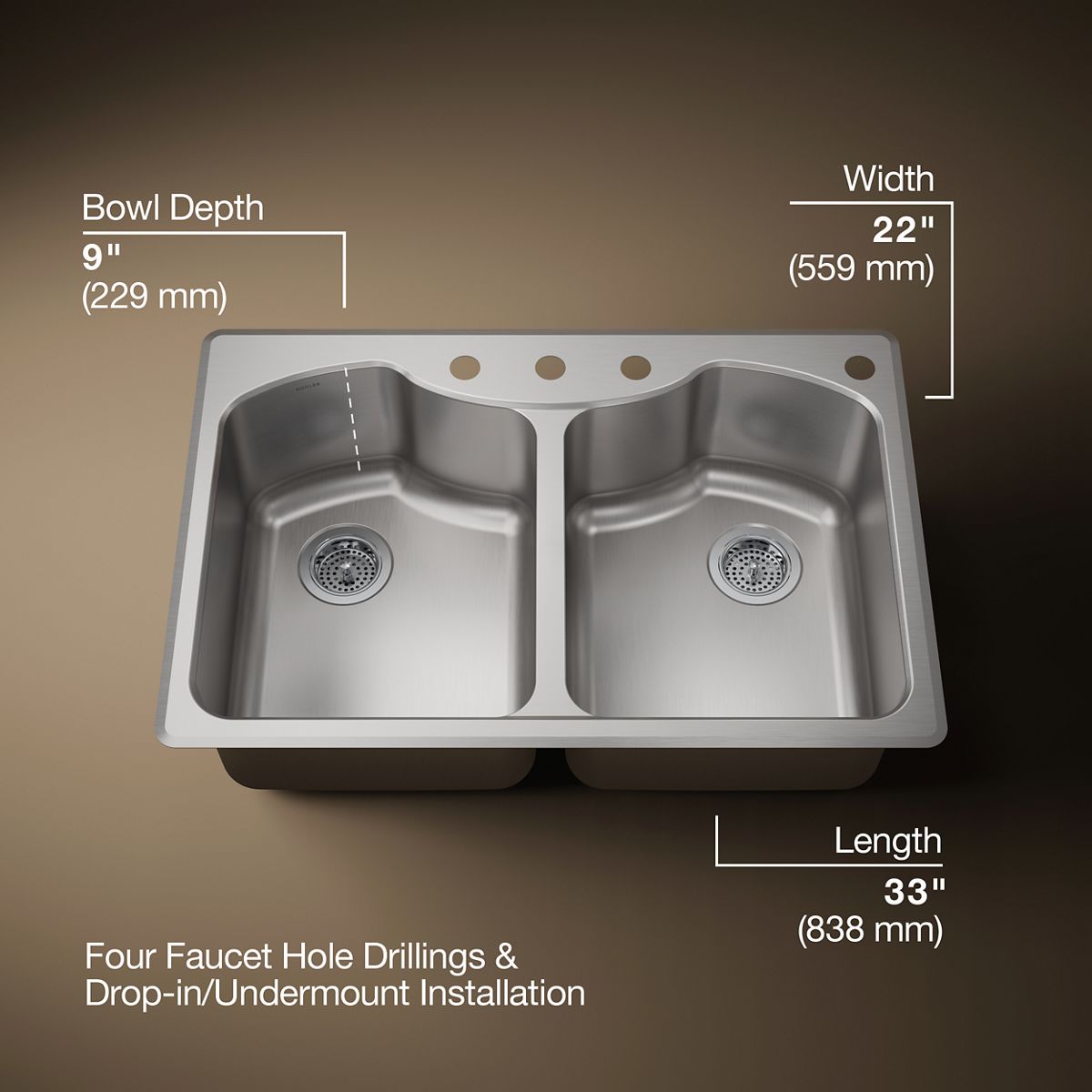 3/4 view of product with dimensions