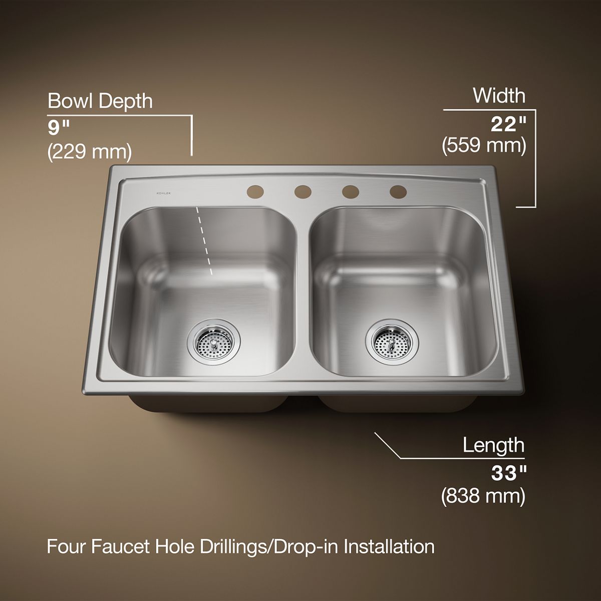 3/4 view of product with dimensions