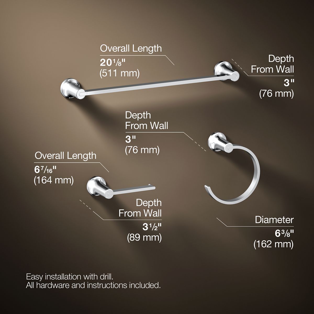3/4 view of product with dimensions