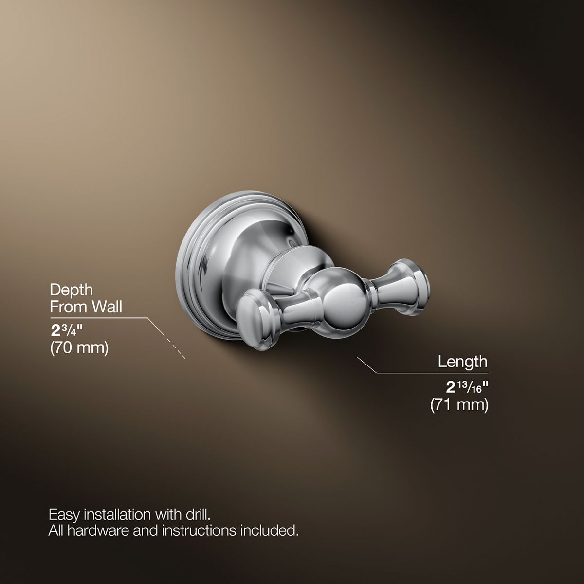 3/4 view of product with dimensions