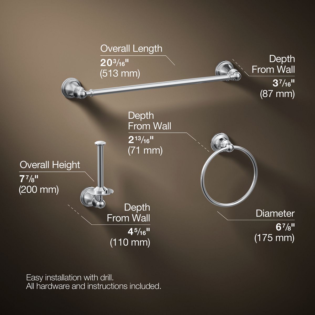 3/4 view of product with dimensions