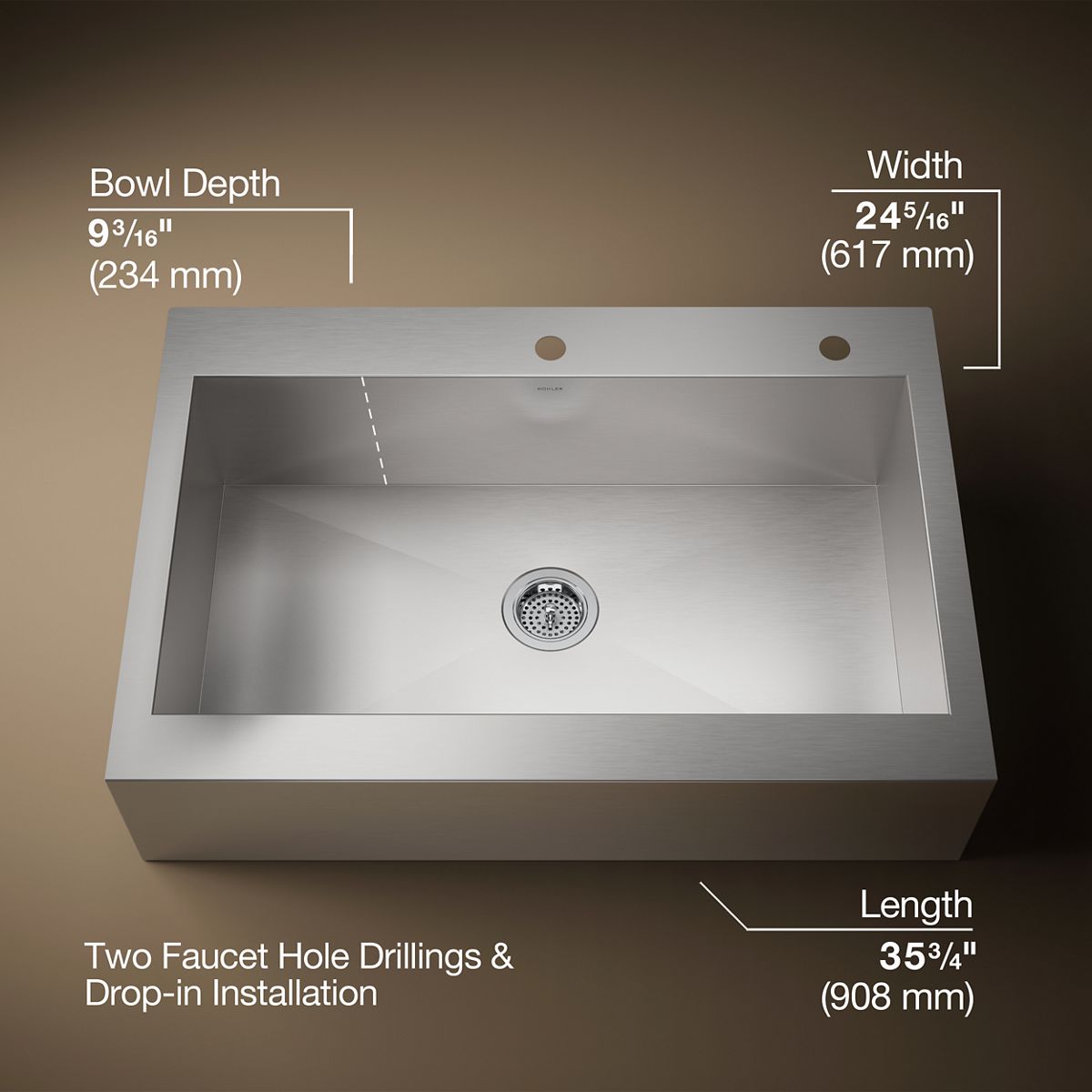 3/4 view of product with dimensions