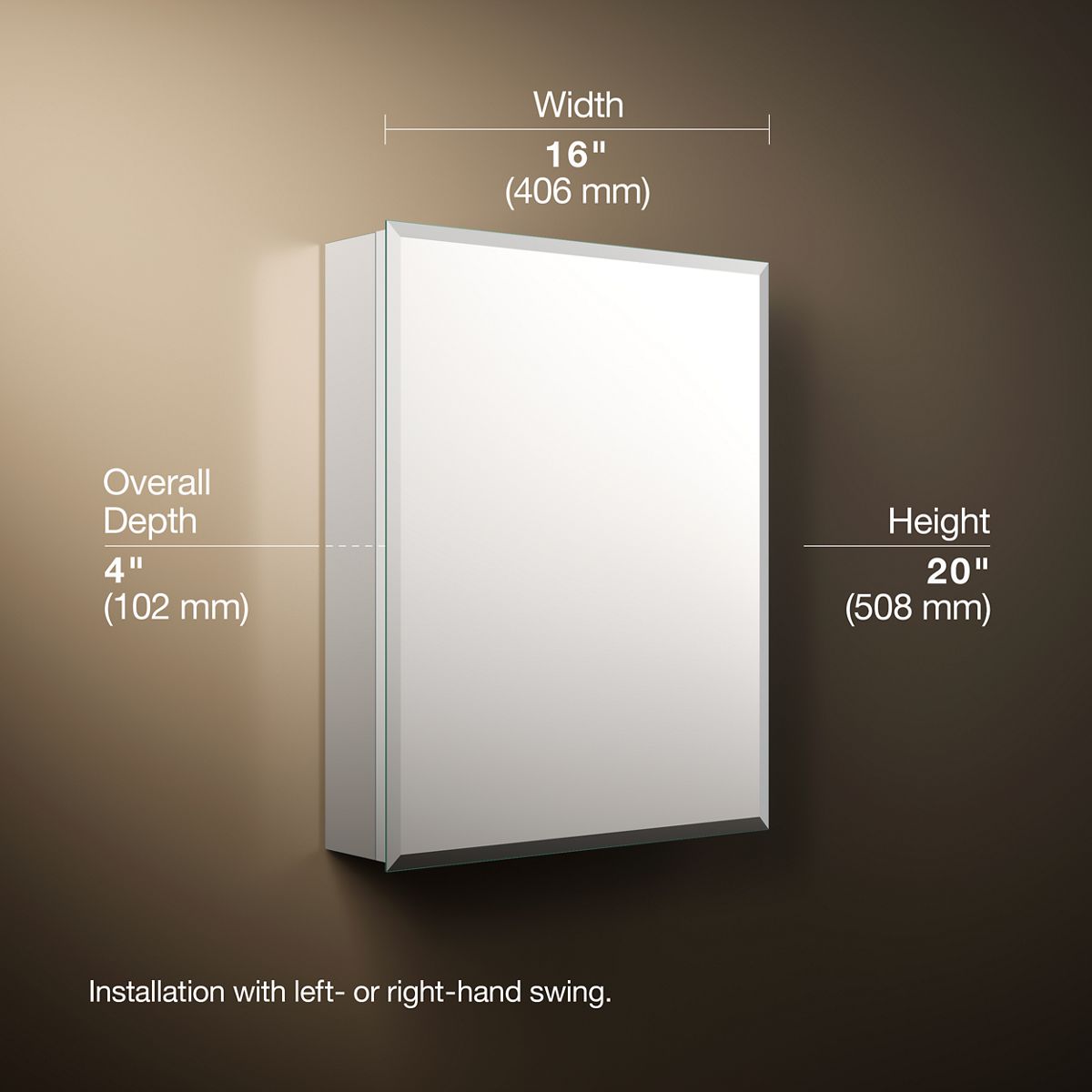 3/4 view of product with dimensions