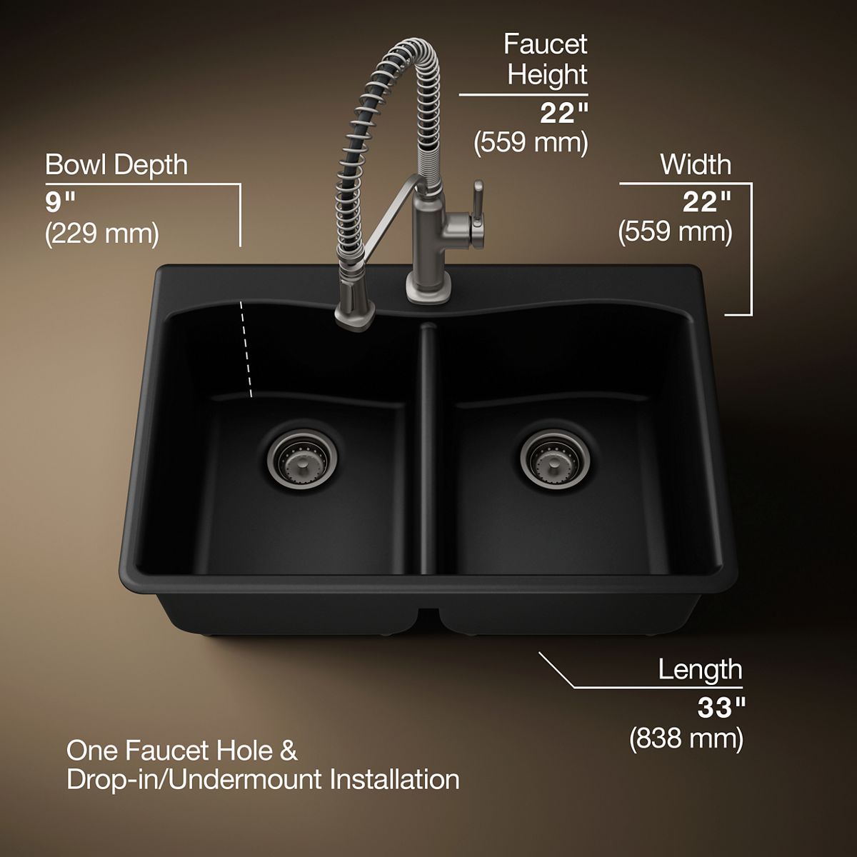 3/4 view of product with dimensions
