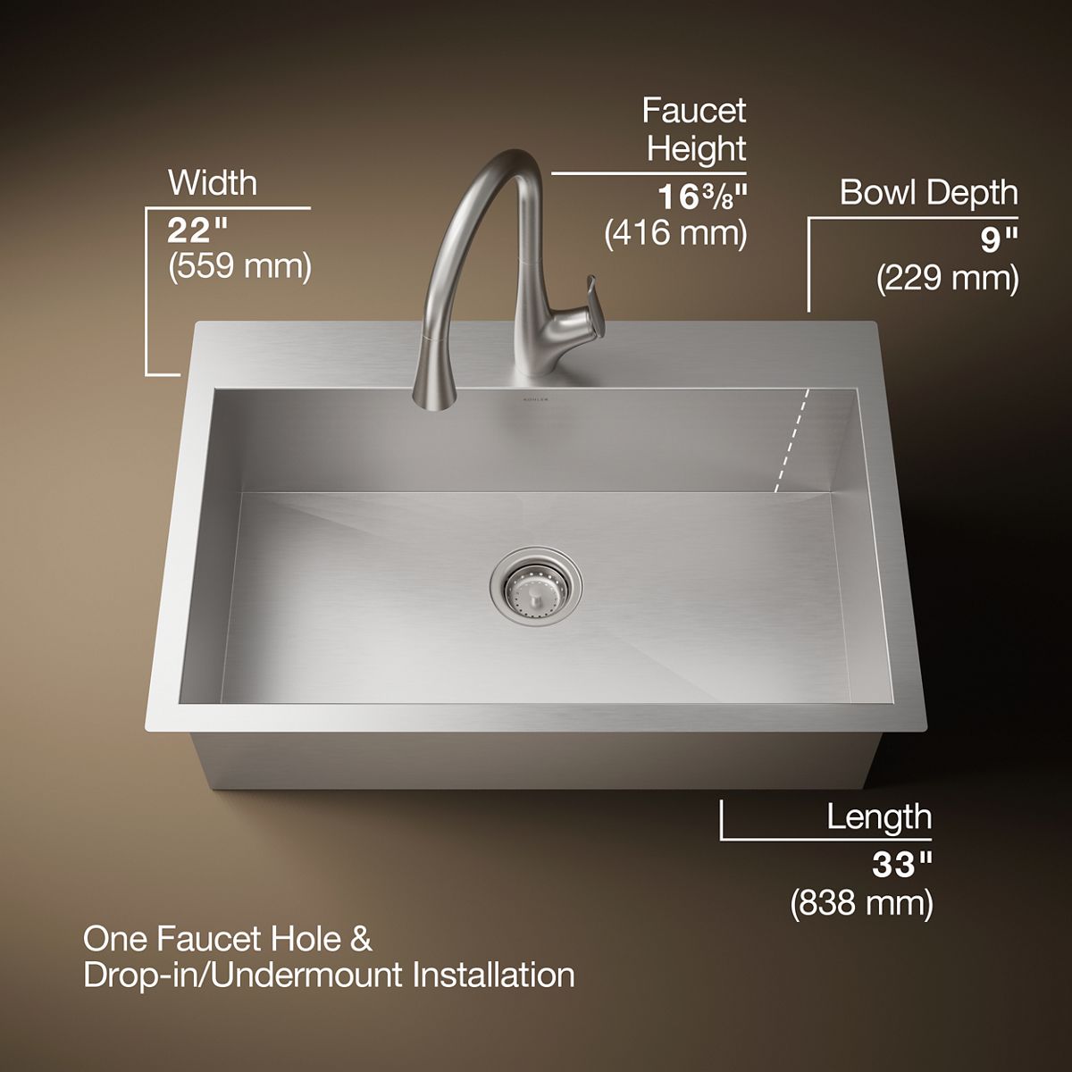3/4 view of product with dimensions