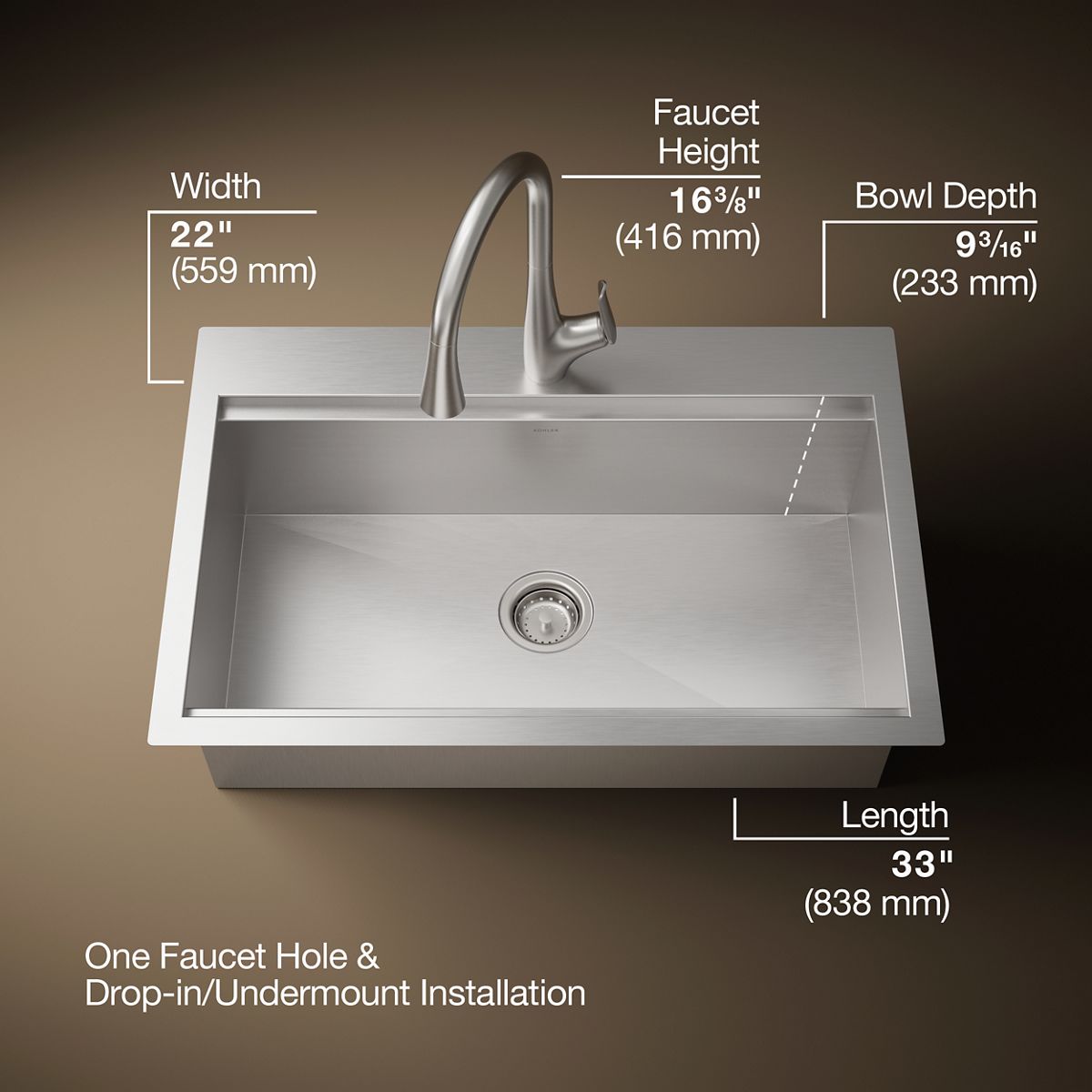 3/4 view of product with dimensions