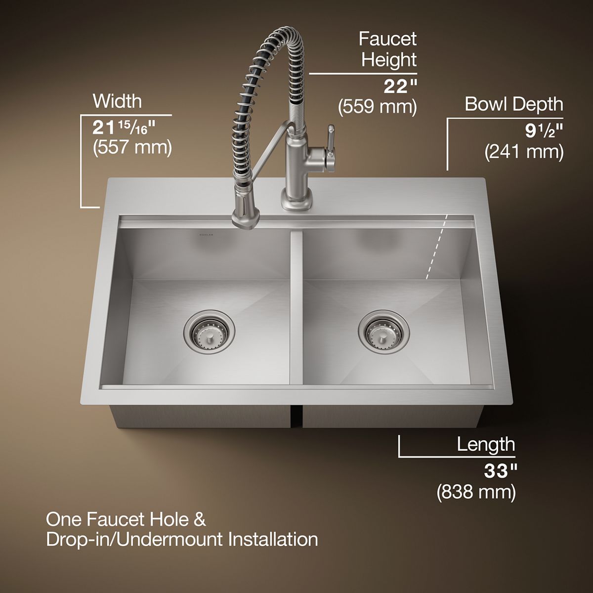 3/4 view of product with dimensions