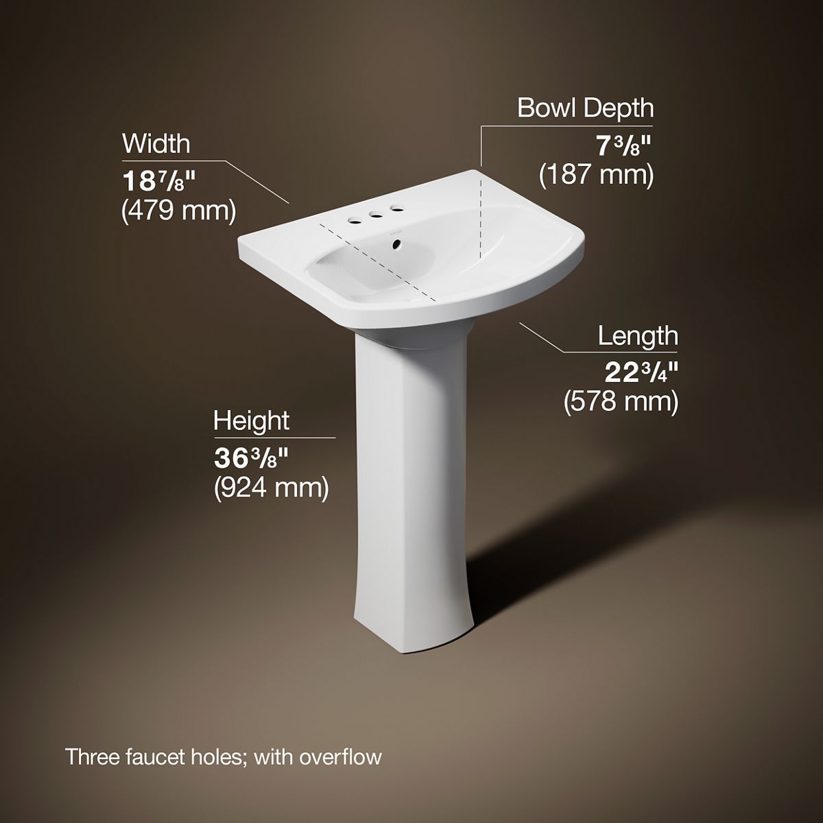 3/4 view of product with dimensions
