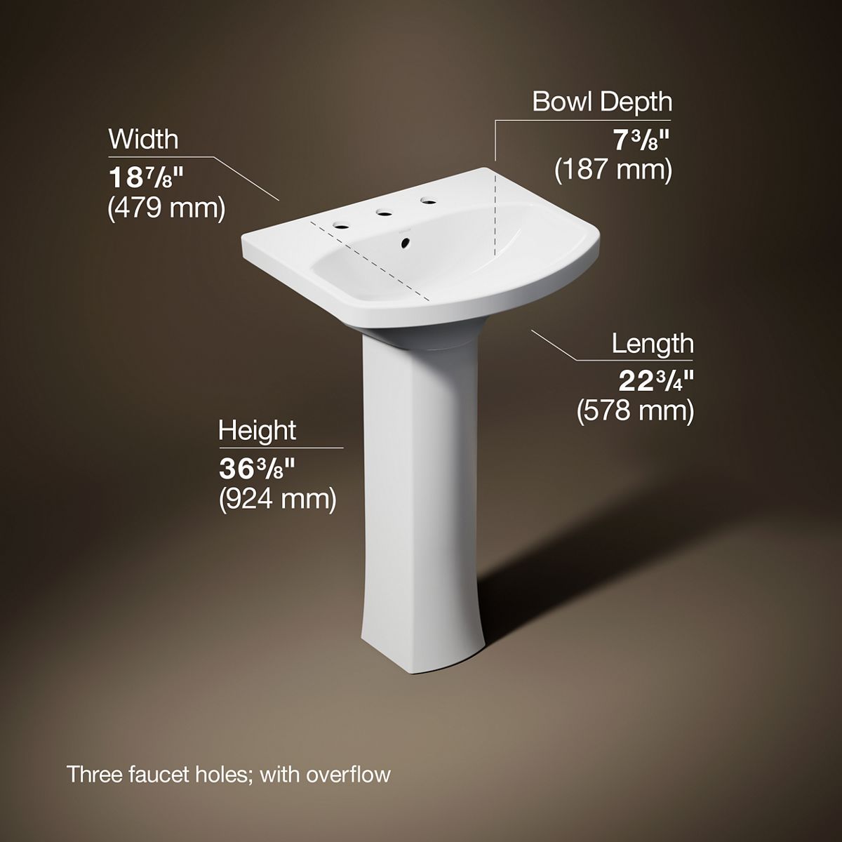3/4 view of product with dimensions