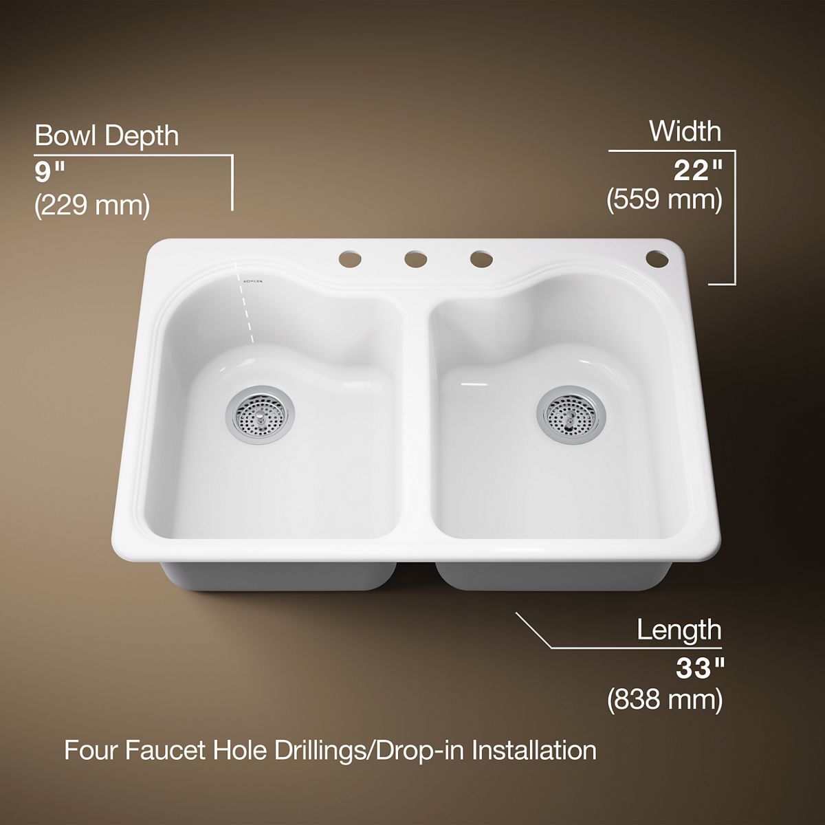 3/4 view of product with dimensions