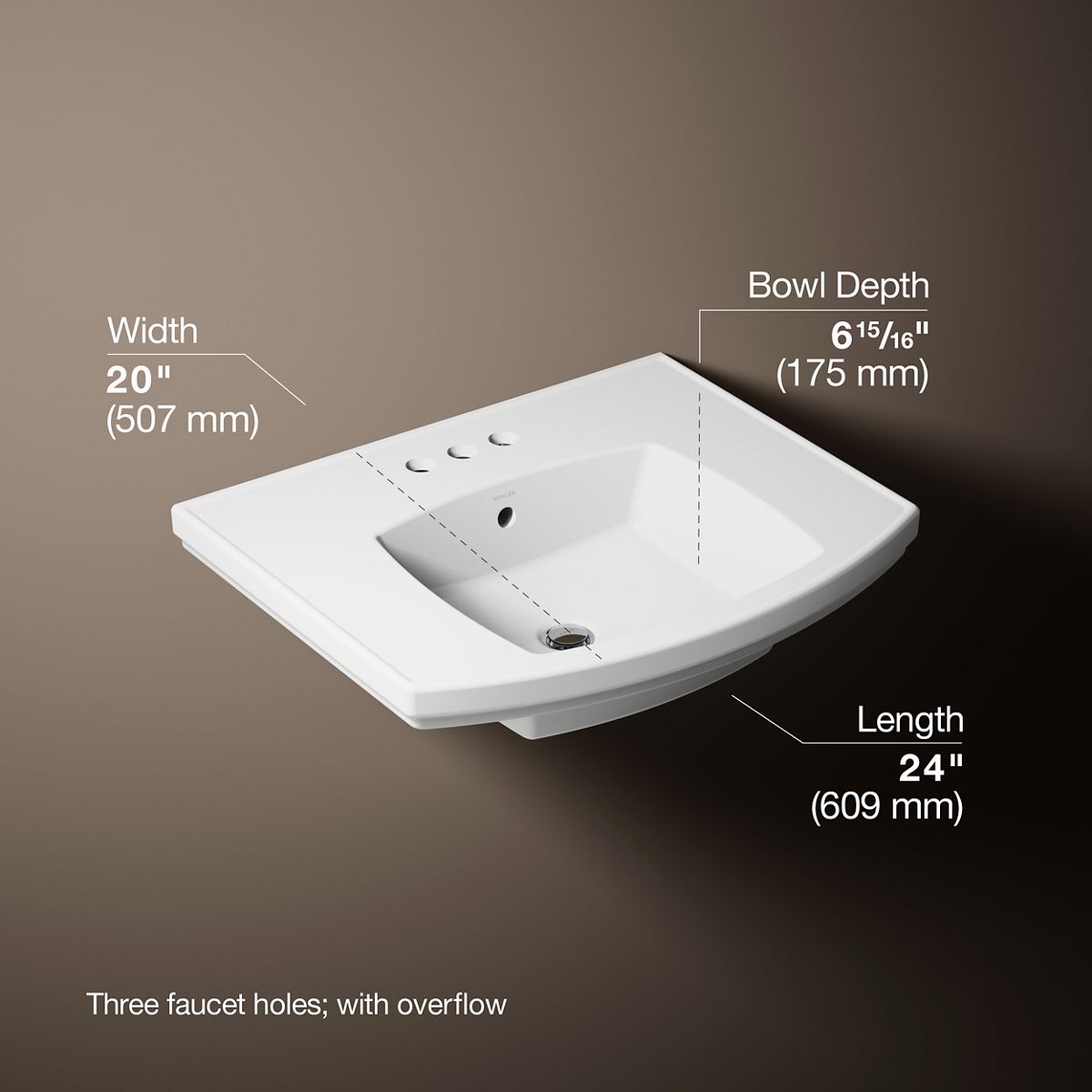 3/4 view of product with dimensions