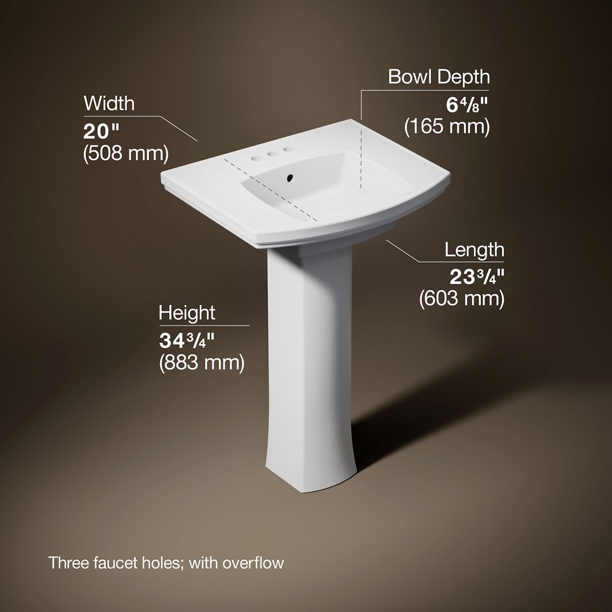 3/4 view of product with dimensions