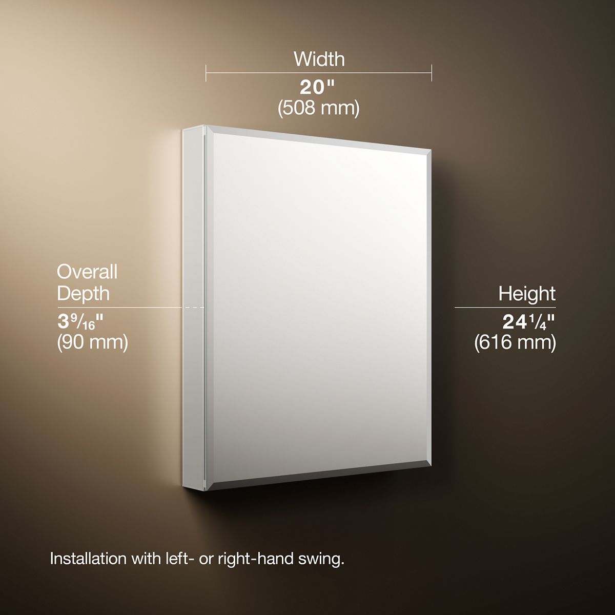 3/4 view of product with dimensions