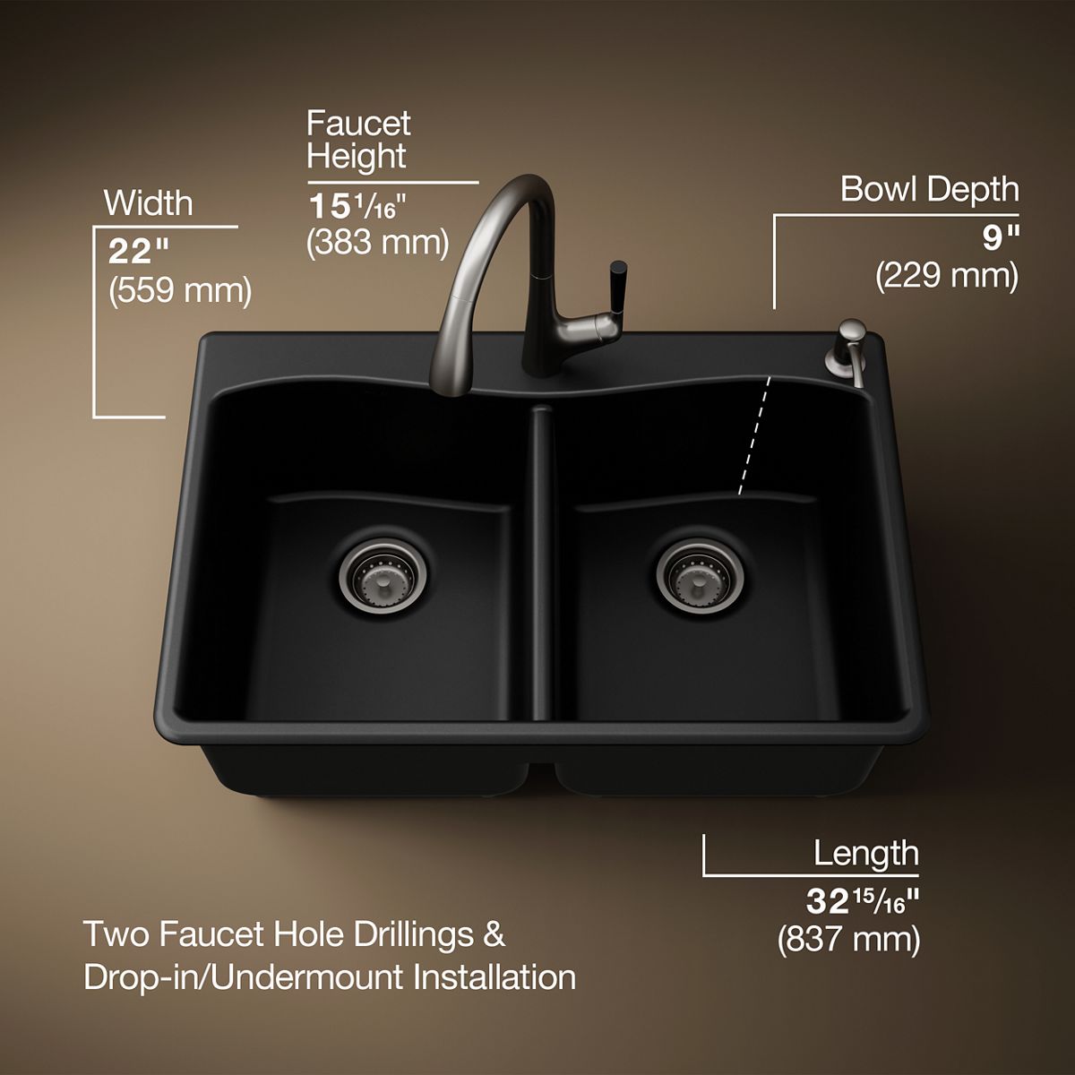 3/4 view of product with dimensions