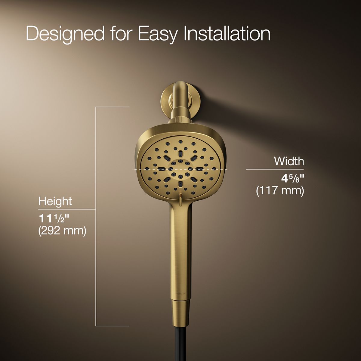 3/4 view of product with dimensions