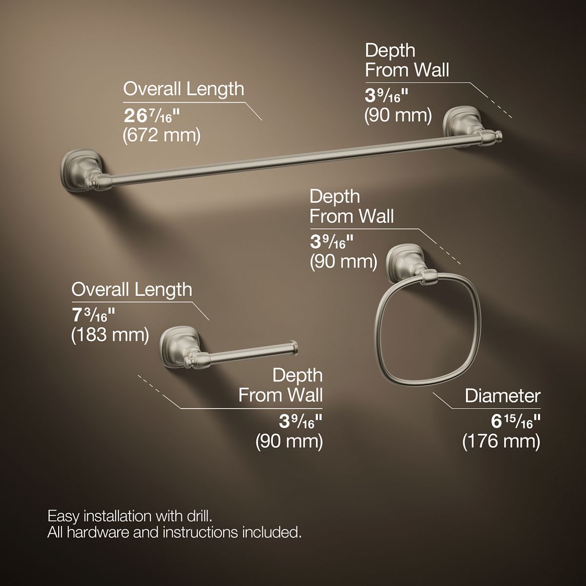 3/4 view of product with dimensions