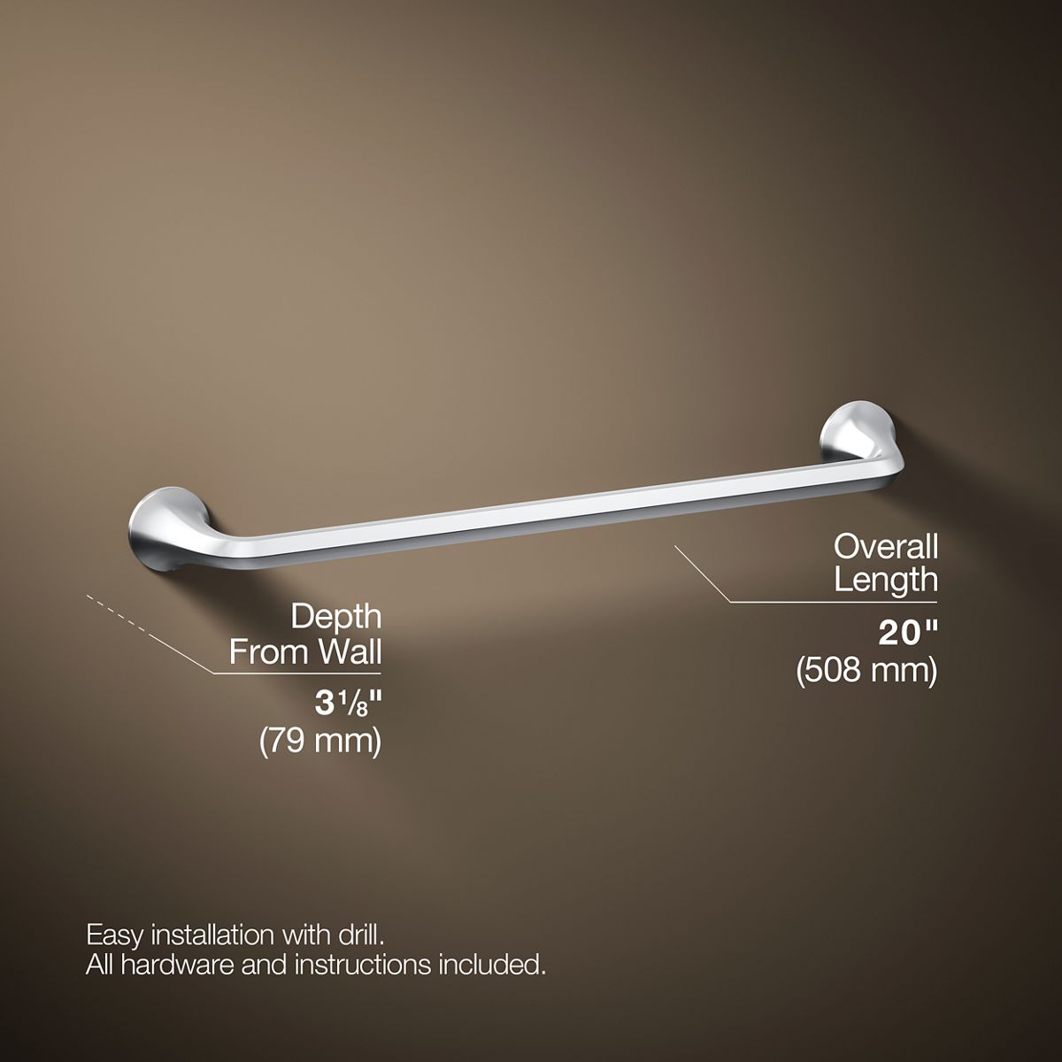 3/4 view of product with dimensions