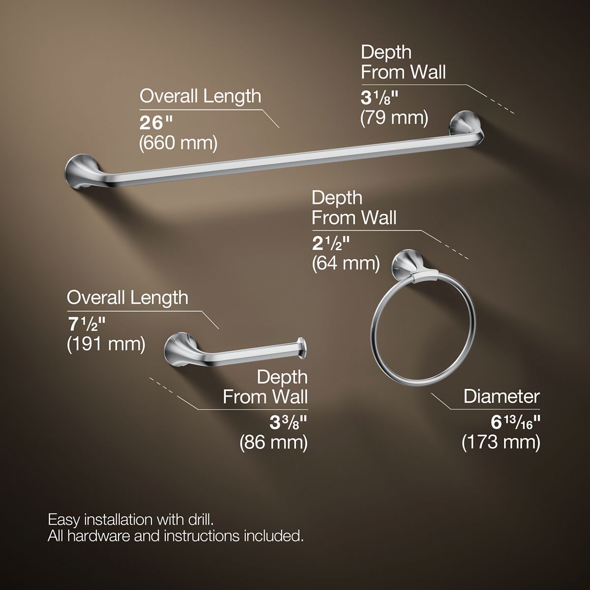 3/4 view of product with dimensions