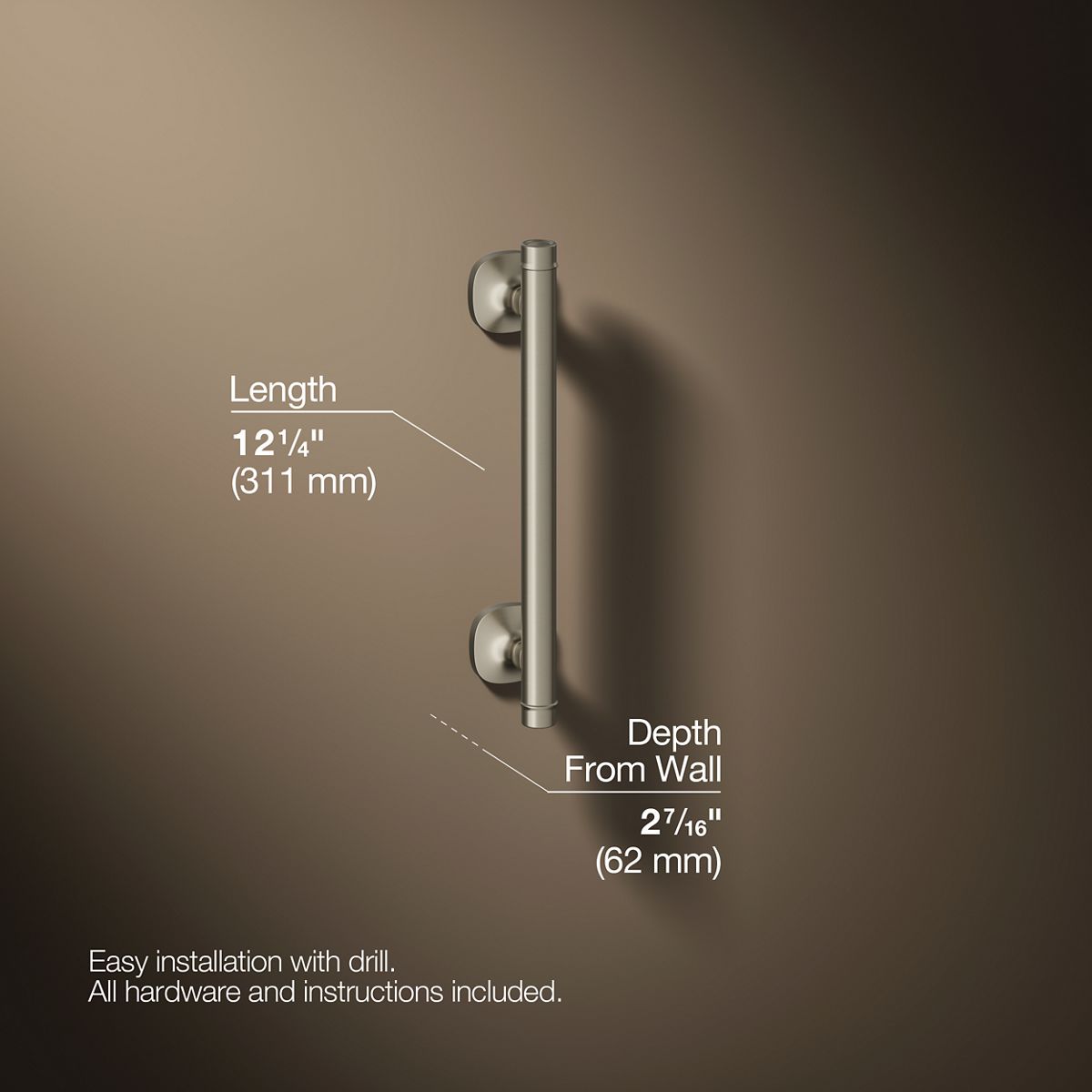3/4 view of product with dimensions