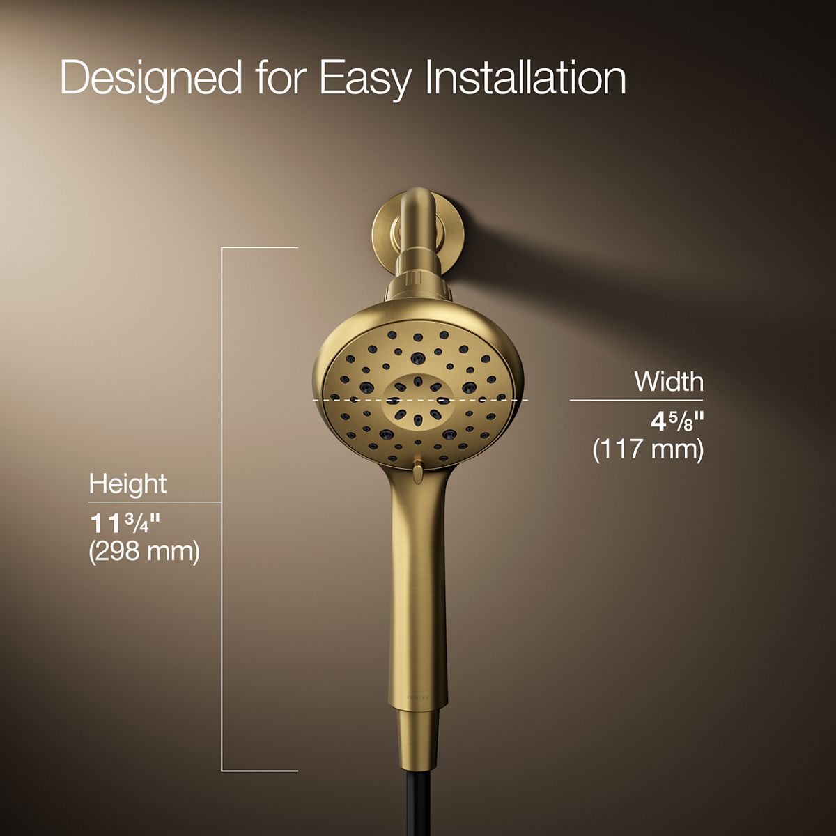 3/4 view of product with dimensions