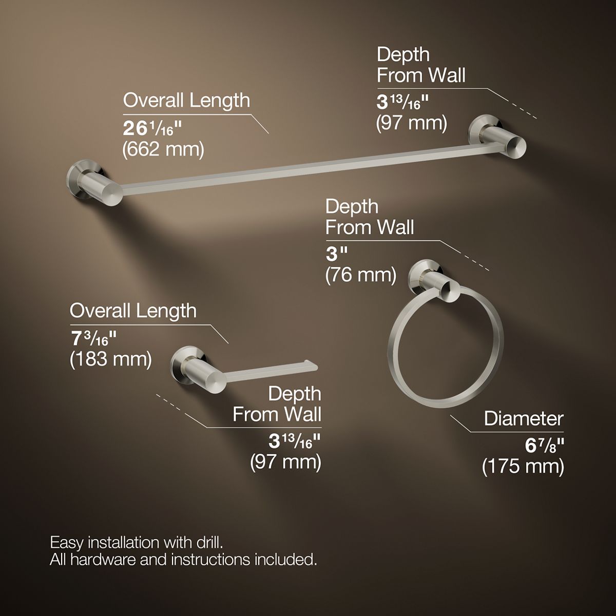 3/4 view of product with dimensions