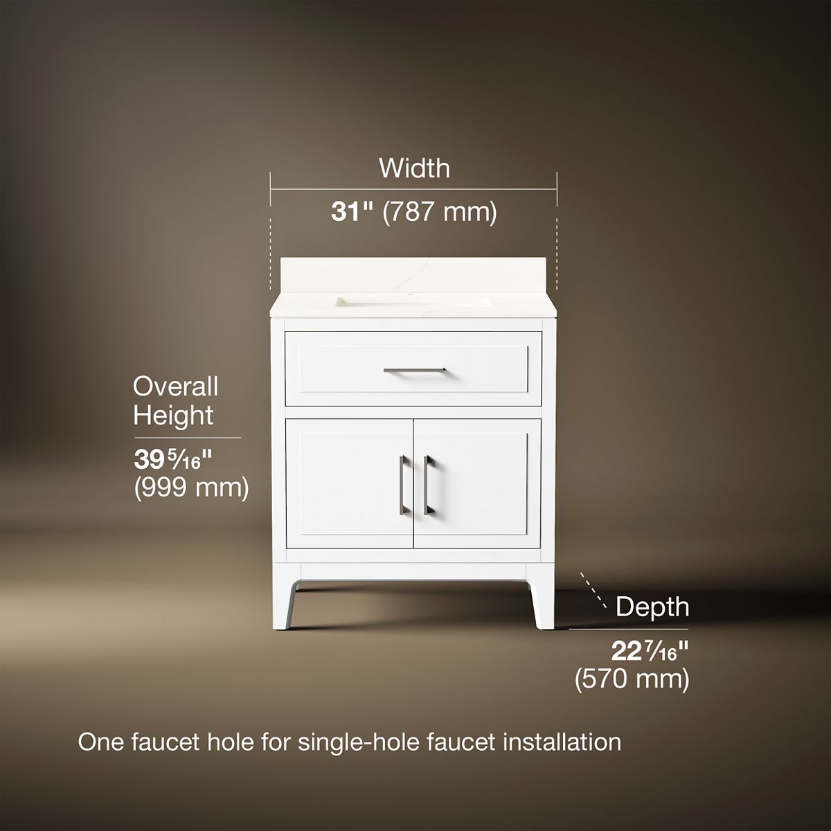 3/4 view of product with dimensions