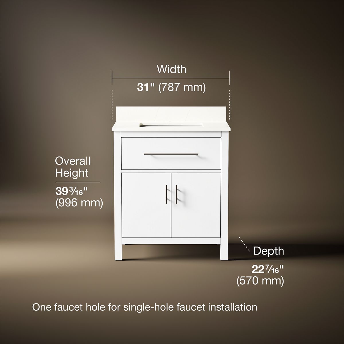 3/4 view of product with dimensions