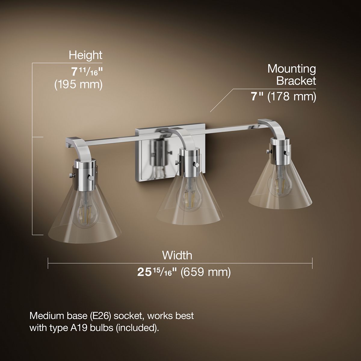 3/4 view of product with dimensions