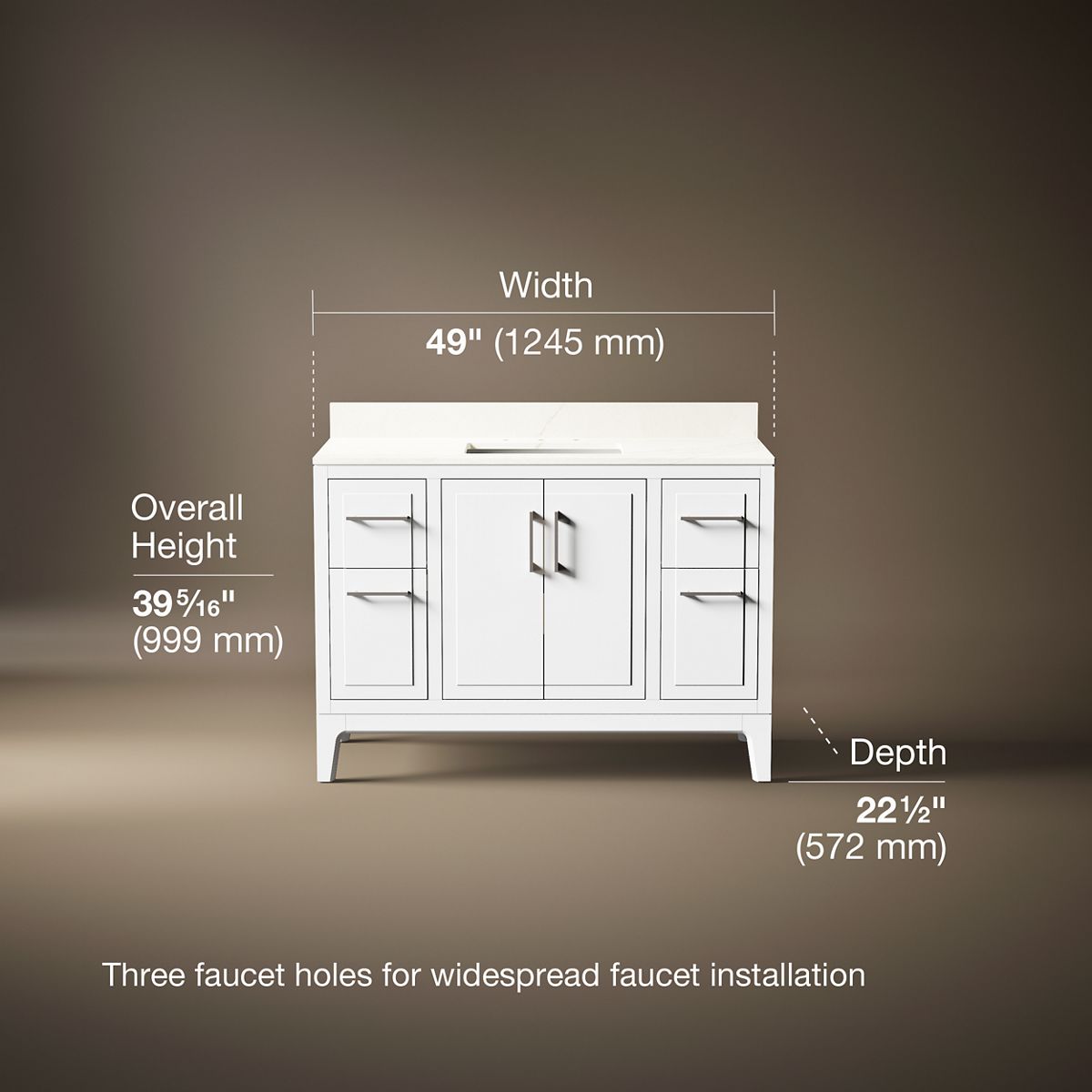 3/4 view of product with dimensions