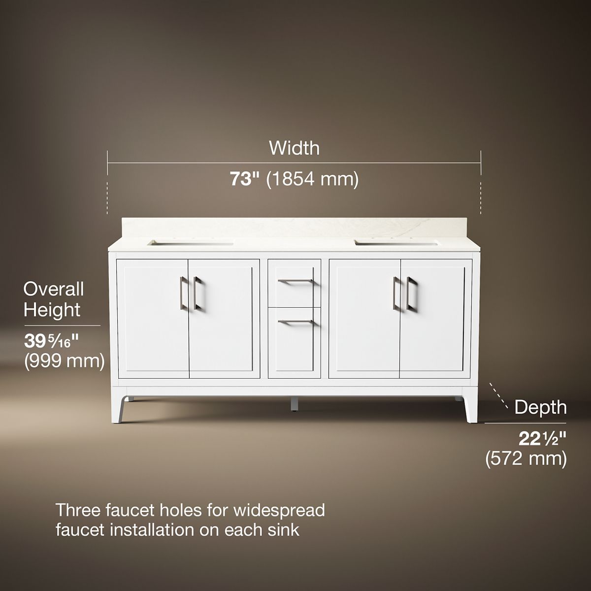 3/4 view of product with dimensions