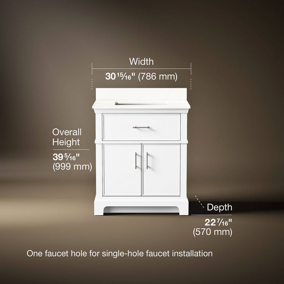 3/4 view of product with dimensions
