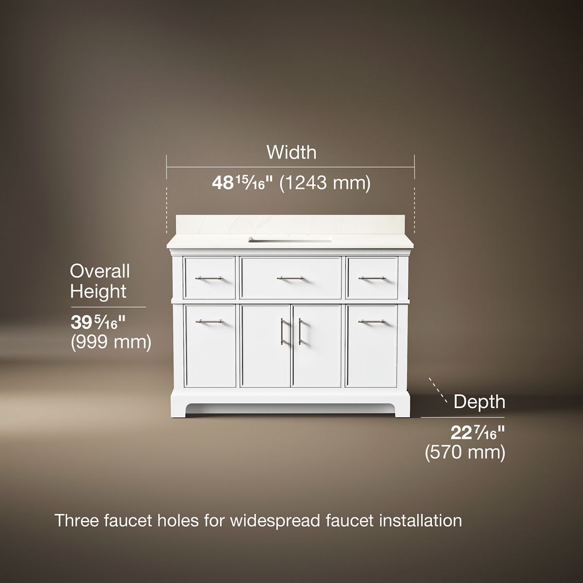 3/4 view of product with dimensions