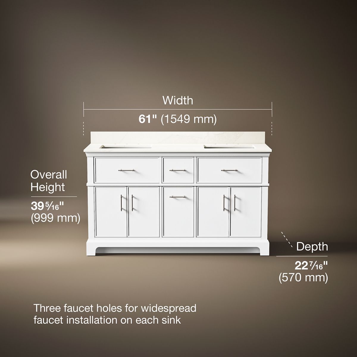 3/4 view of product with dimensions