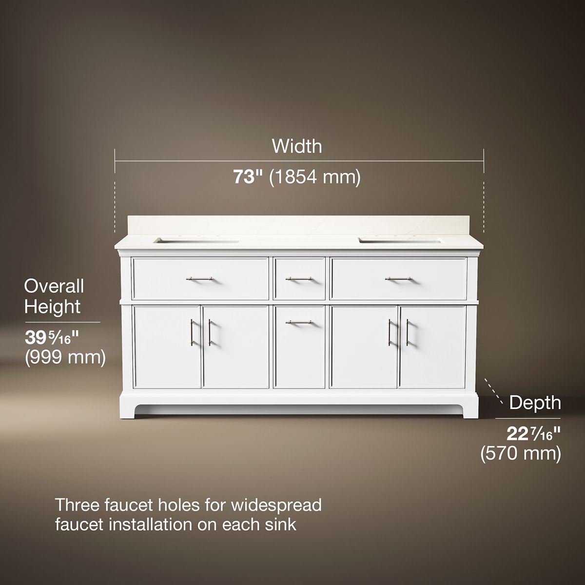 3/4 view of product with dimensions