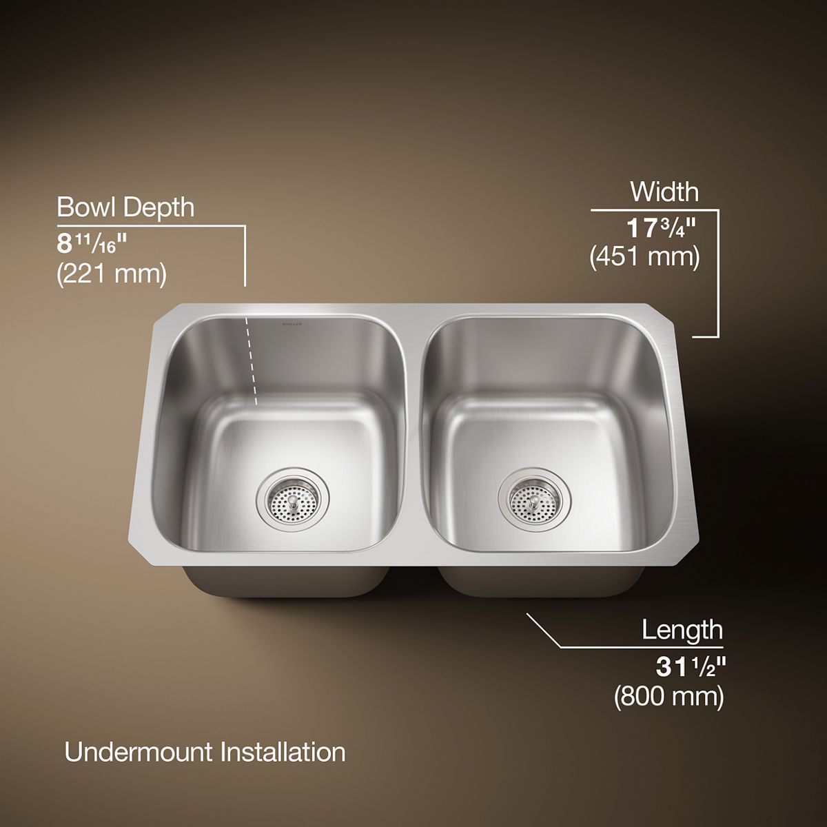3/4 view of product with dimensions