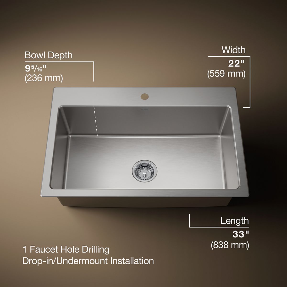 3/4 view of product with dimensions
