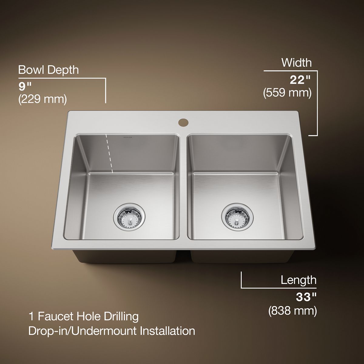 3/4 view of product with dimensions