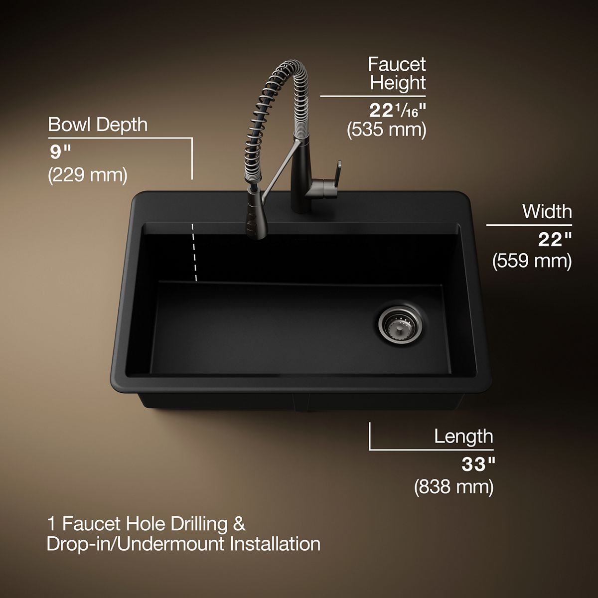 3/4 view of product with dimensions