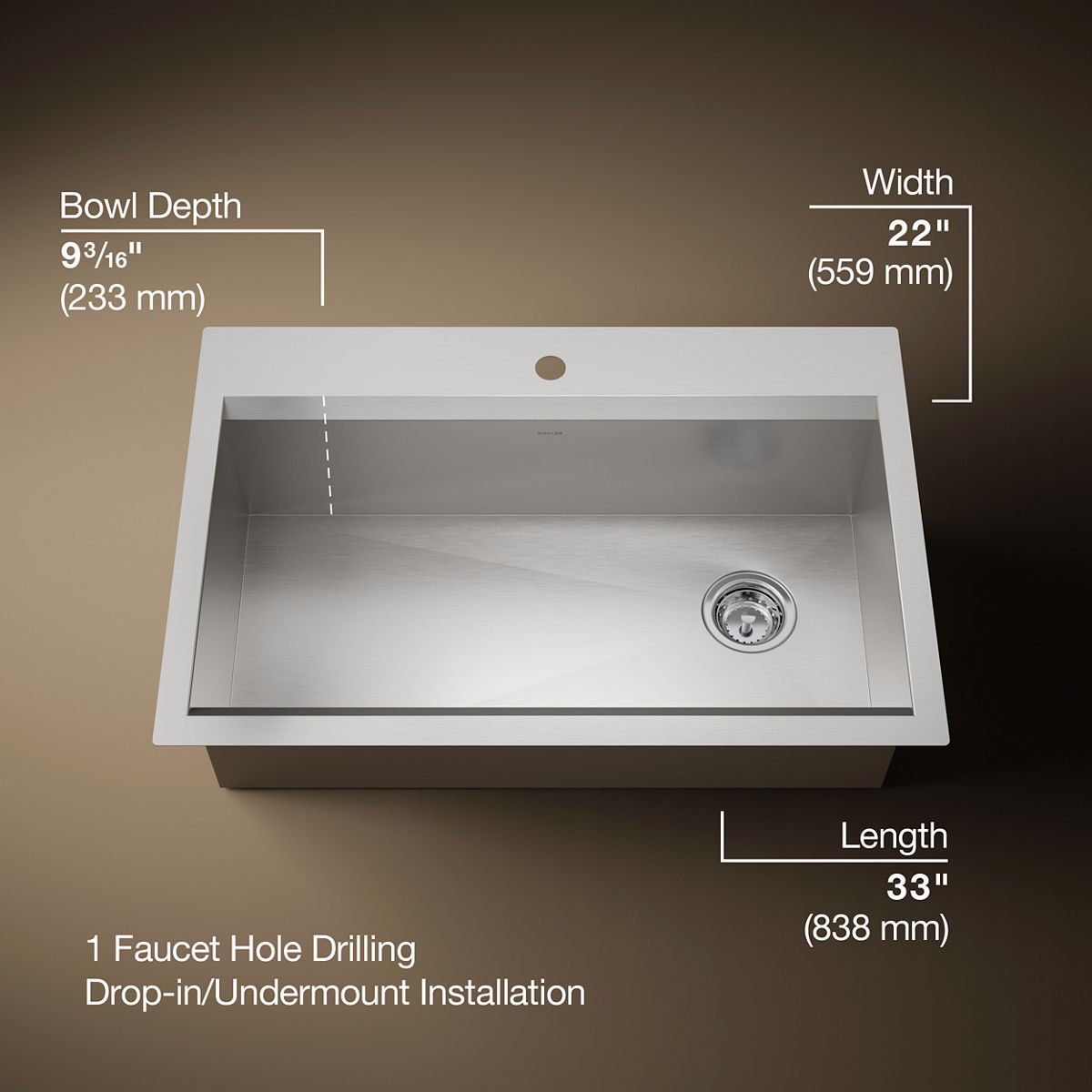 3/4 view of product with dimensions