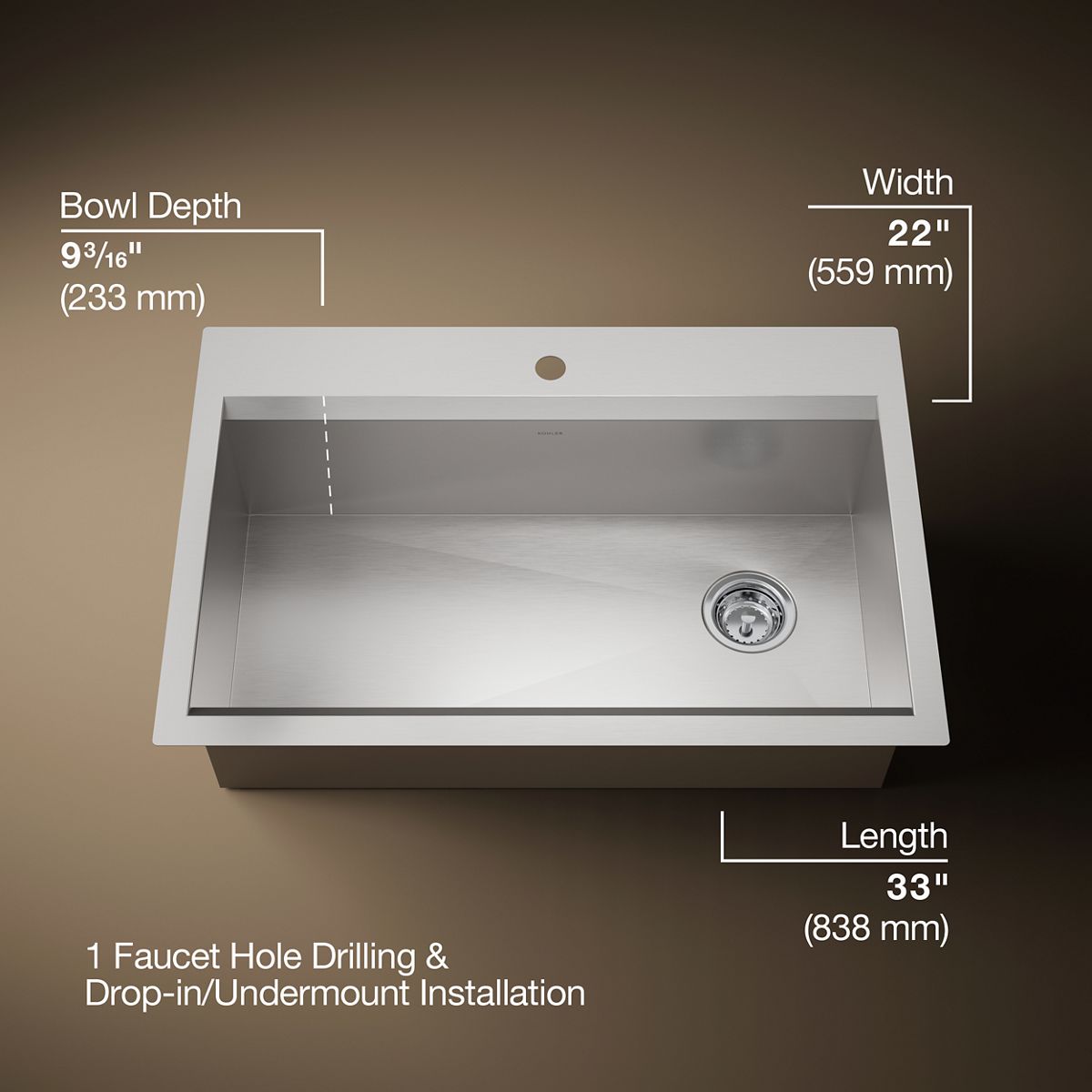 3/4 view of product with dimensions