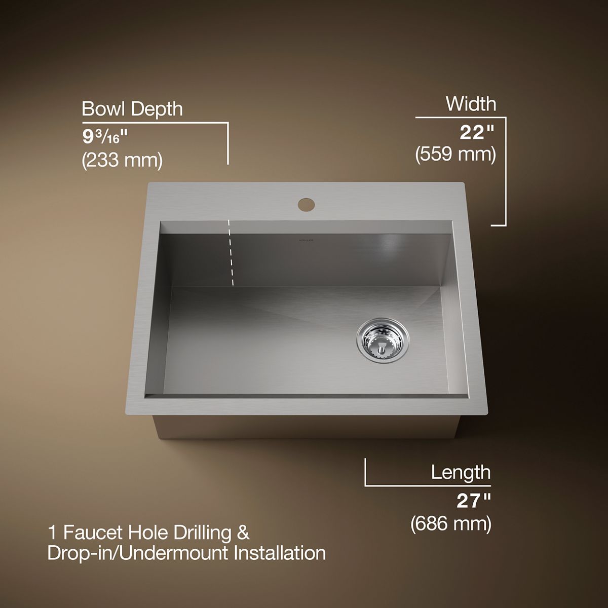3/4 view of product with dimensions