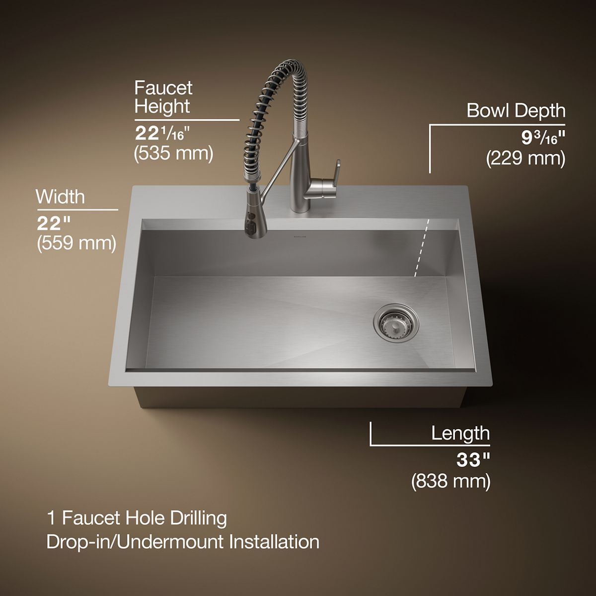 3/4 view of product with dimensions