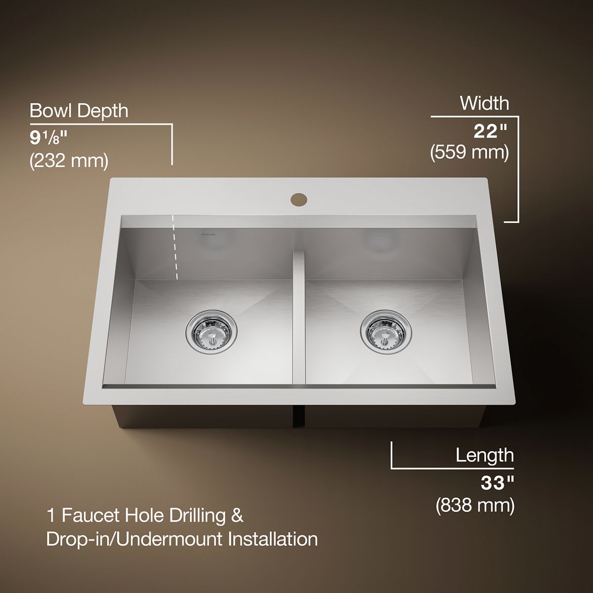 3/4 view of product with dimensions