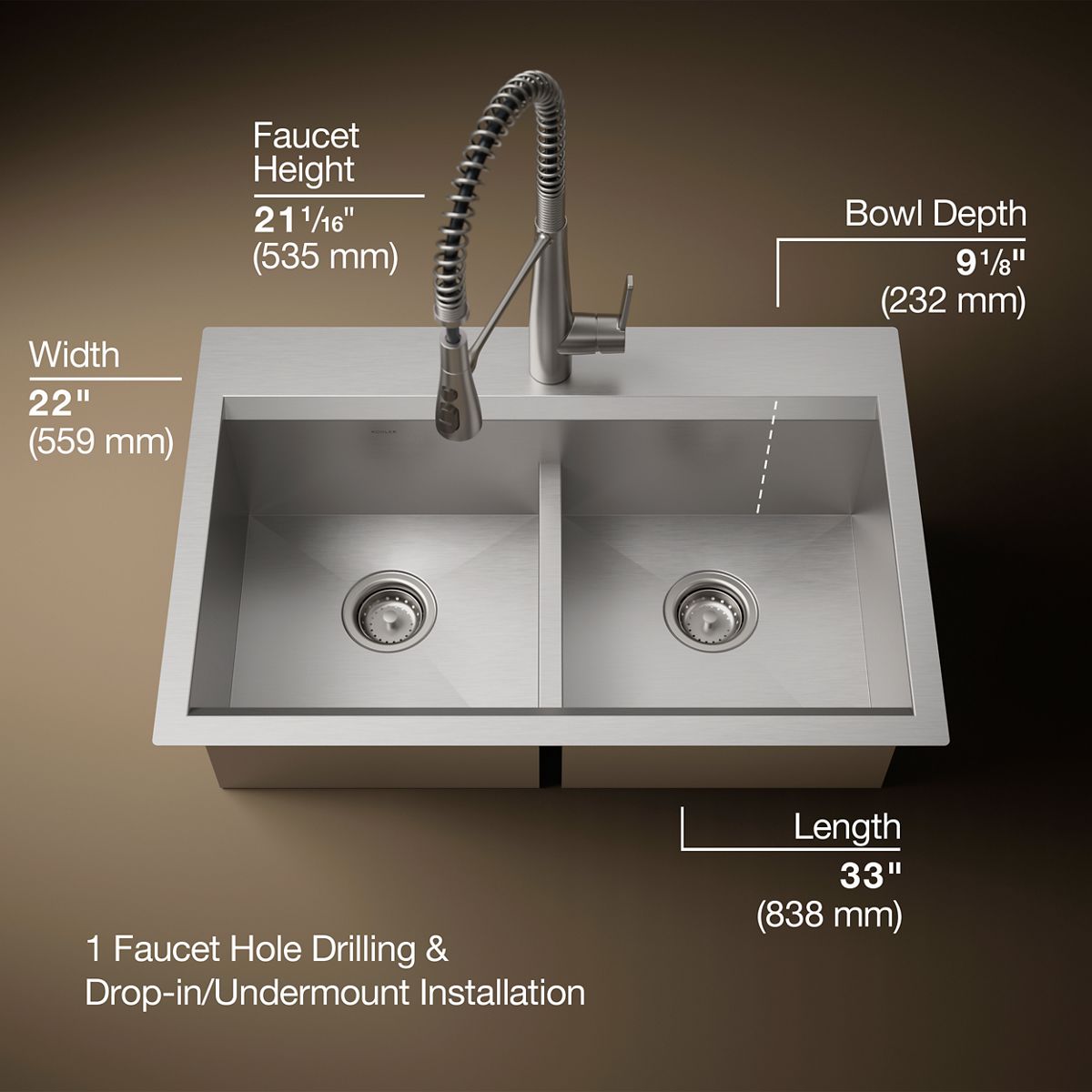 3/4 view of product with dimensions