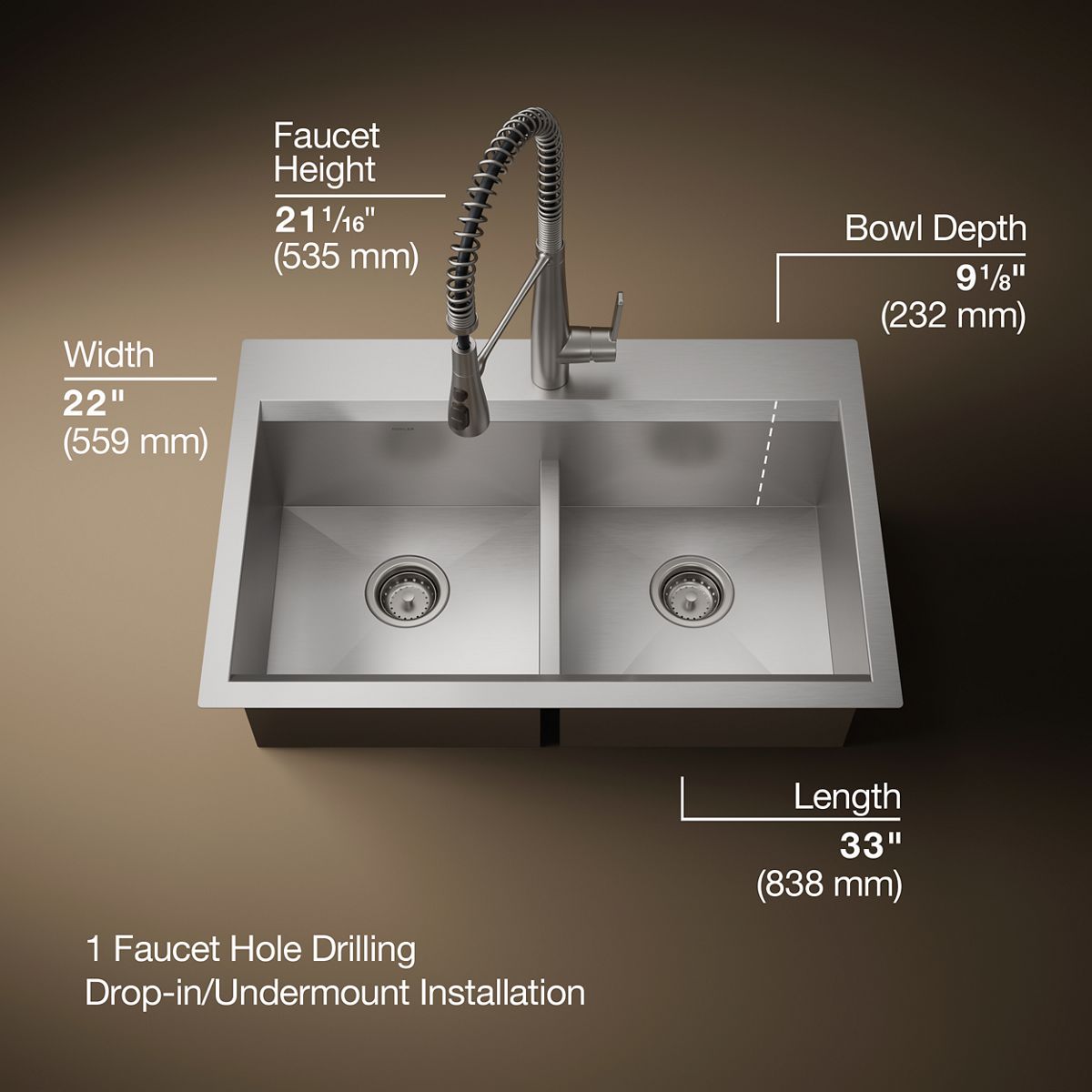 3/4 view of product with dimensions
